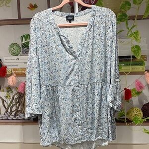 Floral V-Neck Blouse in Light Blue 1 X. Ptp is 25